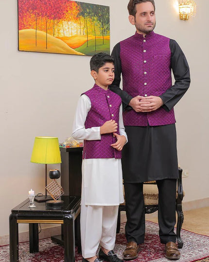 1 Piece | Boys Purple Banarsi Waistcoat