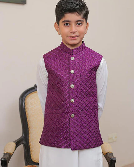 1 Piece | Boys Purple Banarsi Waistcoat