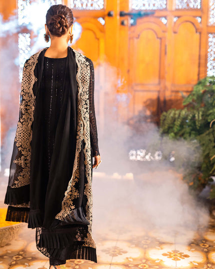 Onyx | Black Sequins Embroidered Chiffon Suit