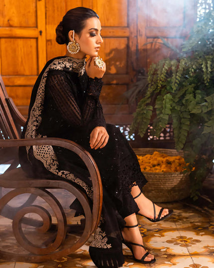 Onyx | Black Sequins Embroidered Chiffon Suit