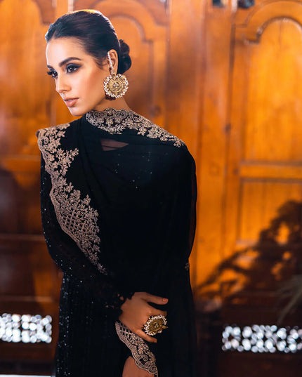 Onyx | Black Sequins Embroidered Chiffon Suit