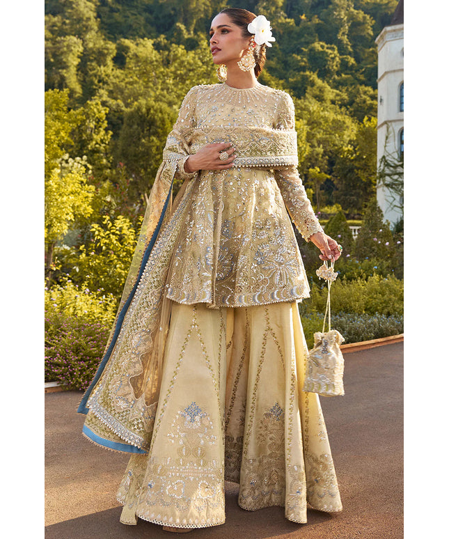 Soraya | Gold Organza Hand Embroidered Embellished Sharara