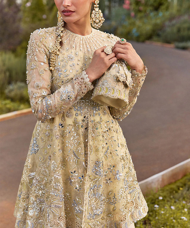 Soraya | Gold Organza Hand Embroidered Embellished Sharara