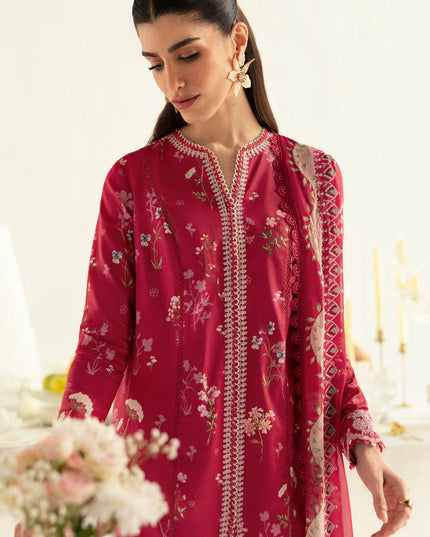 Qalamkar | Red Digital Printed Embroidered Suit