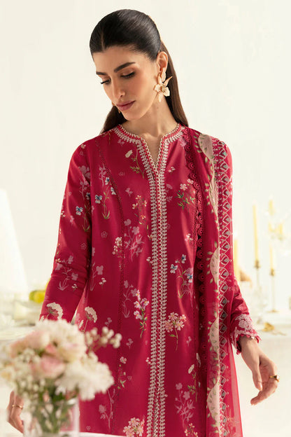Qalamkar | Red Digital Printed Embroidered Suit