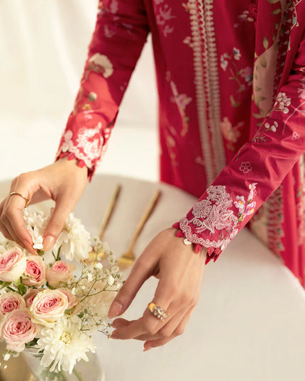 Qalamkar | Red Digital Printed Embroidered Suit