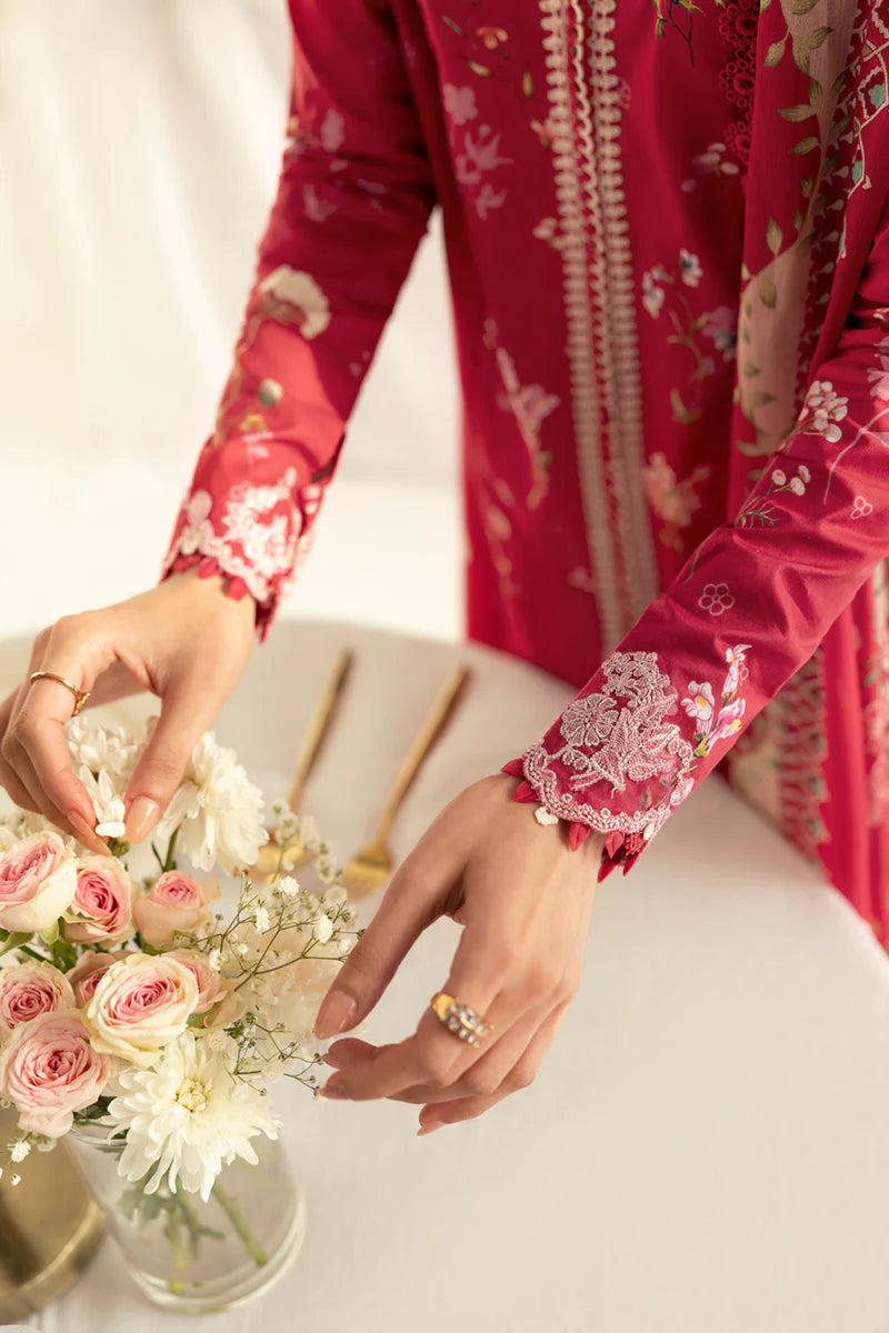 Qalamkar | Red Digital Printed Embroidered Suit