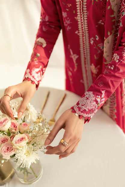 Qalamkar | Red Digital Printed Embroidered Suit