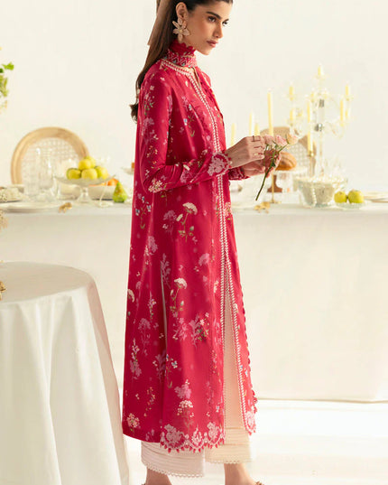 Qalamkar | Red Digital Printed Embroidered Suit