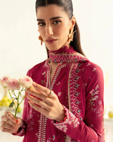 Qalamkar | Red Digital Printed Embroidered Suit