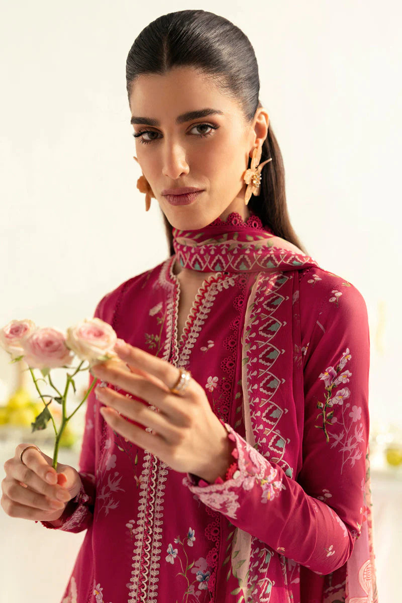 Qalamkar | Red Digital Printed Embroidered Suit