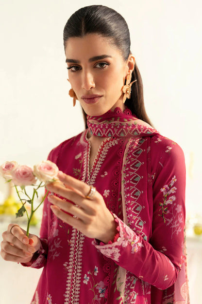 Qalamkar | Red Digital Printed Embroidered Suit
