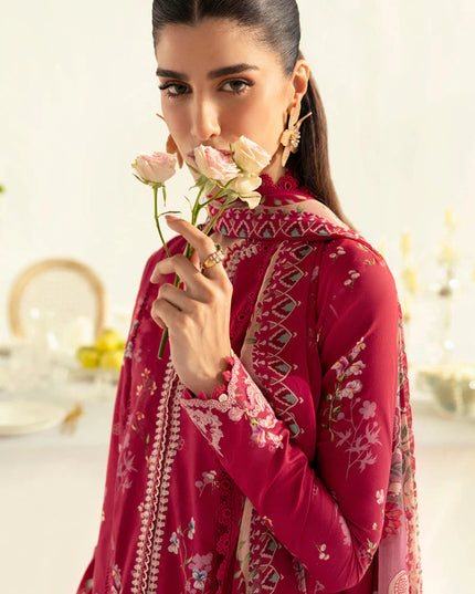 Qalamkar | Red Digital Printed Embroidered Suit