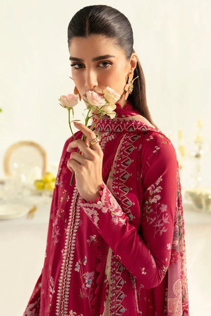 Qalamkar | Red Digital Printed Embroidered Suit