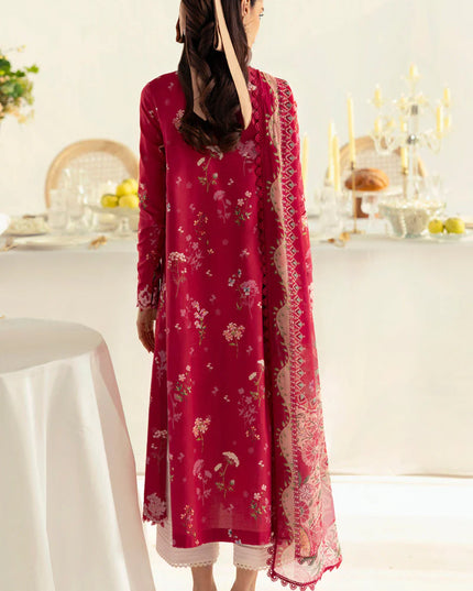 Qalamkar | Red Digital Printed Embroidered Suit