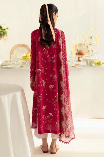 Qalamkar | Red Digital Printed Embroidered Suit