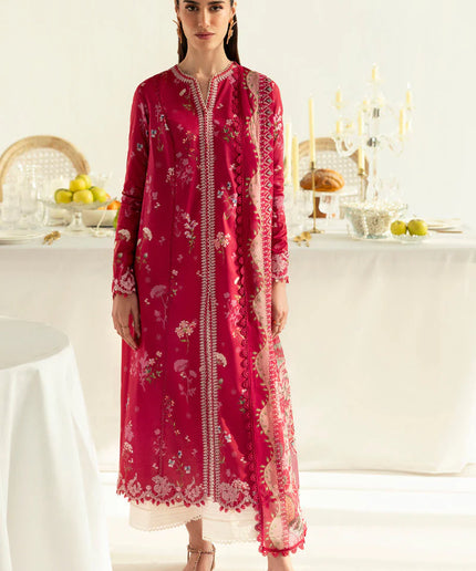 Qalamkar | Red Digital Printed Embroidered Suit