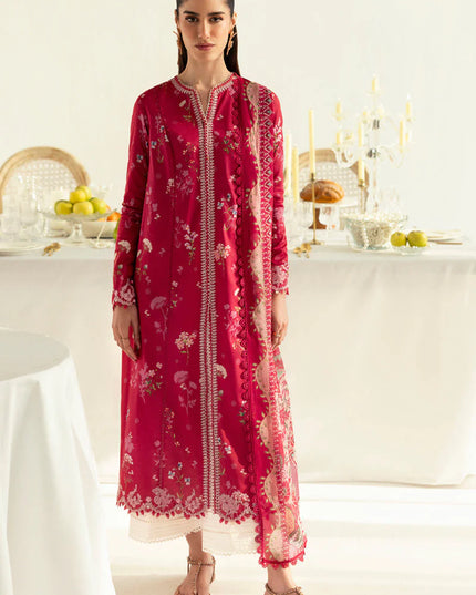 Qalamkar | Red Digital Printed Embroidered Suit