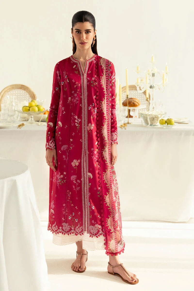 Qalamkar | Red Digital Printed Embroidered Suit