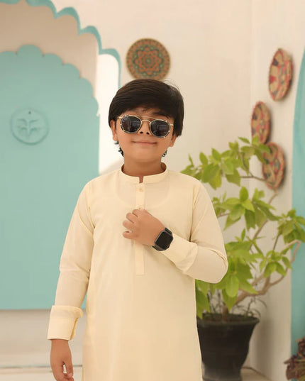 2 Piece | Boys Pale Yellow Kurta Pajama