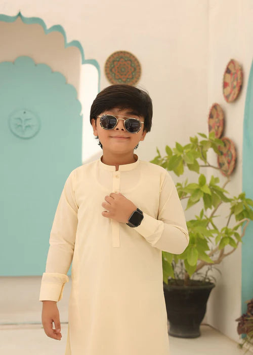 2 Piece | Boys Pale Yellow Kurta Pajama