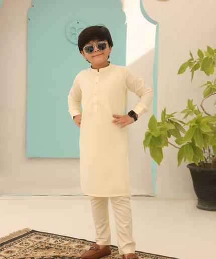 2 Piece | Boys Pale Yellow Kurta Pajama