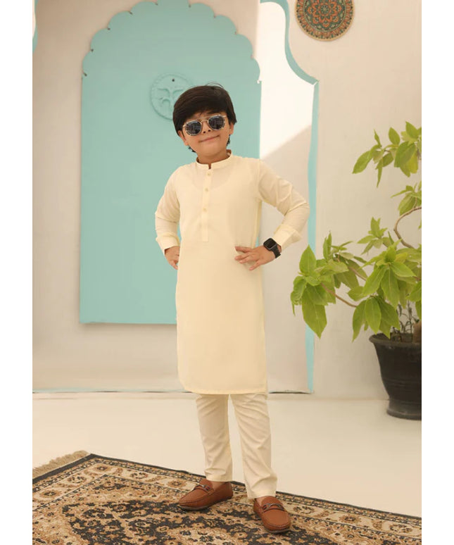 2 Piece | Boys Pale Yellow Kurta Pajama