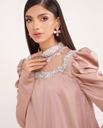 Pastel Brown | Chiffon Peplum Embellished Co Ord Set