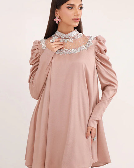 Pastel Brown | Chiffon Peplum Embellished Co Ord Set