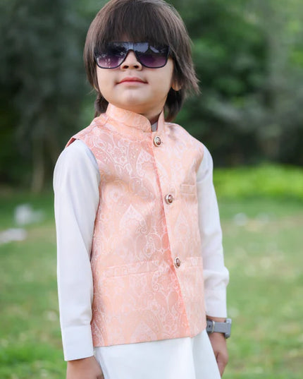 3 Piece | Boys Peach Waistcoat Kurta Trouser