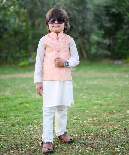 3 Piece | Boys Peach Waistcoat Kurta Trouser