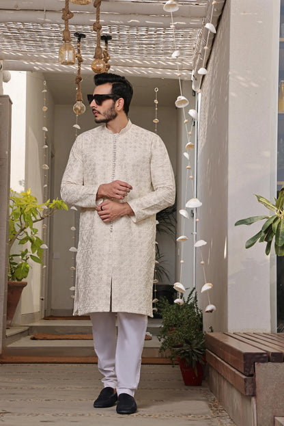 Luxury Beige Embroidered Kurta Pyjama