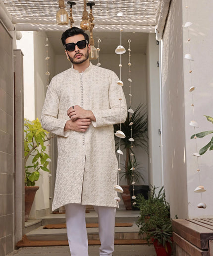 Luxury Beige Embroidered Kurta Pyjama