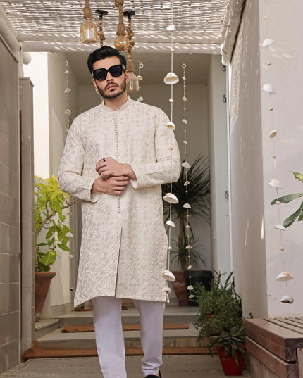 Luxury Beige Embroidered Kurta Pyjama