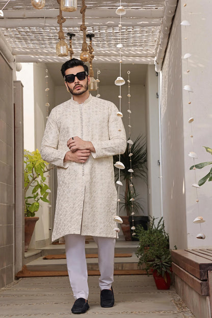 Luxury Beige Embroidered Kurta Pyjama
