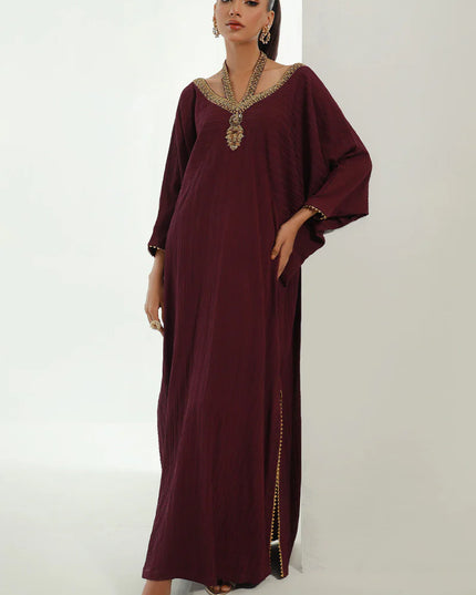 Neelu | Plum Embellished Kaftan