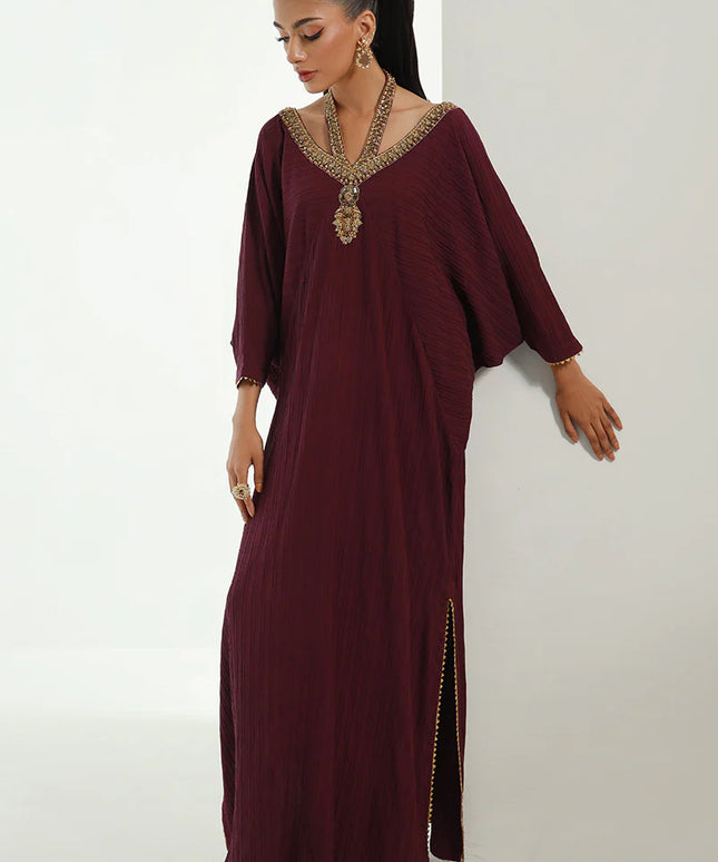 Neelu | Plum Embellished Kaftan