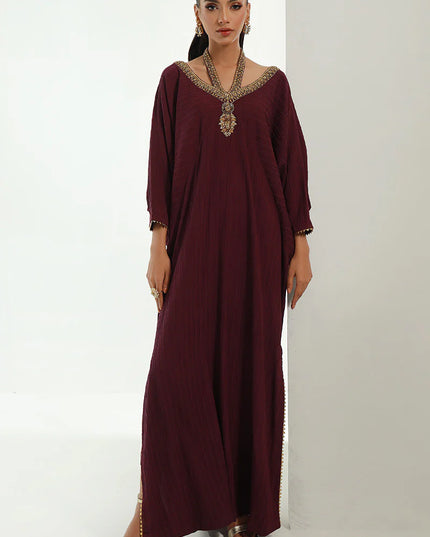 Neelu | Plum Embellished Kaftan