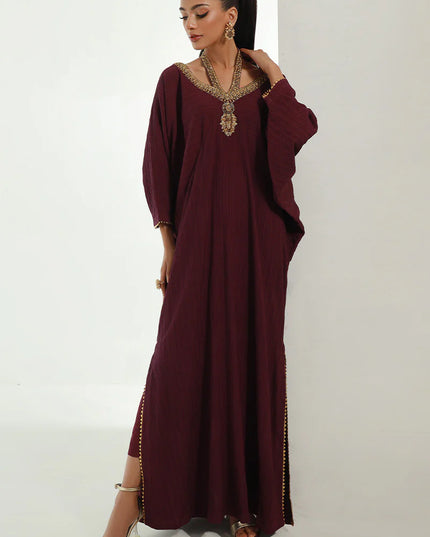 Neelu | Plum Embellished Kaftan