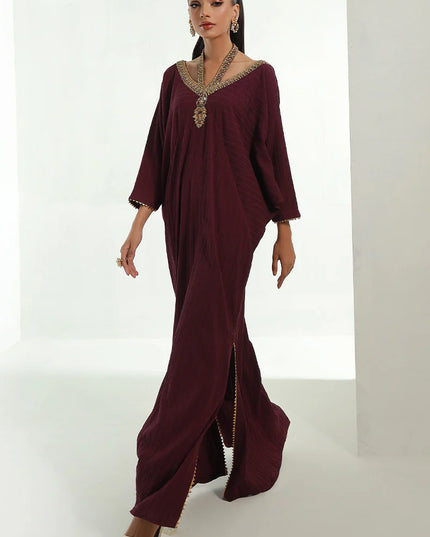 Neelu | Plum Embellished Kaftan