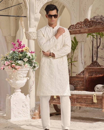 Luxury Beige Cotton Silk Kurta Pyjama Set