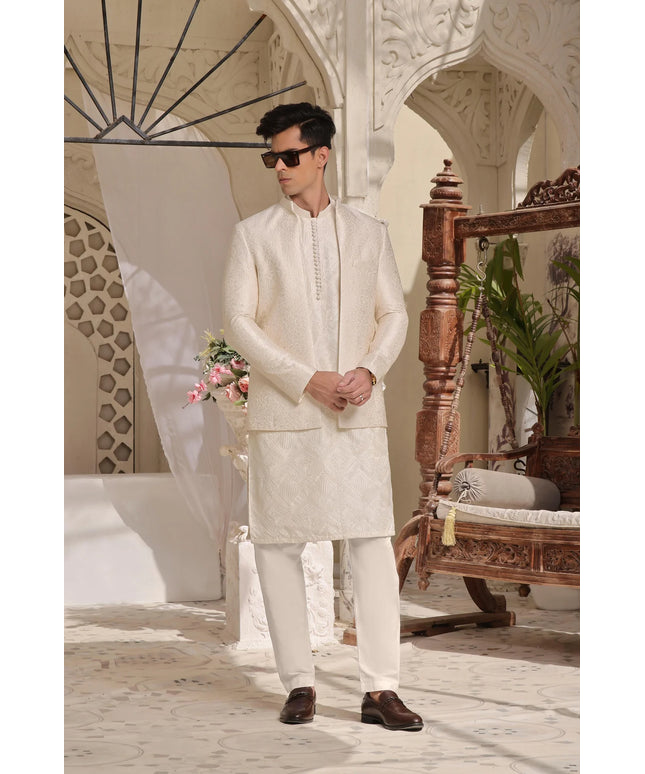 Luxury Beige Cotton Silk Kurta Pyjama Set