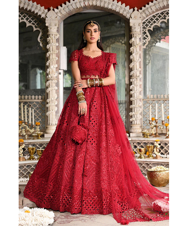 Qalamkar | Red Raw Silk Hand Embroidered Lehenga