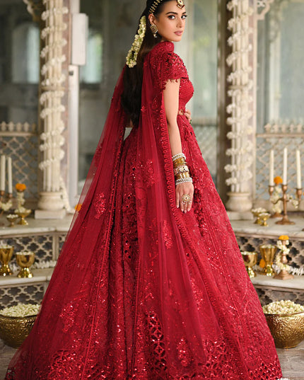 Qalamkar | Red Raw Silk Hand Embroidered Lehenga