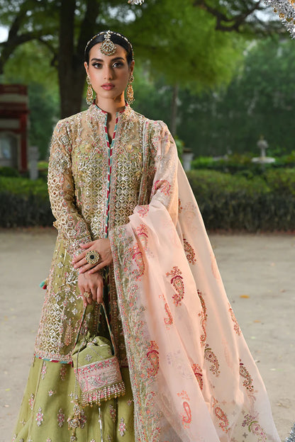 Qalamkar | Pistachio Green Net Embroidered Sharara