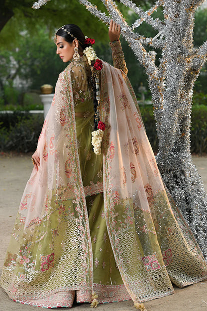 Qalamkar | Pistachio Green Net Embroidered Sharara