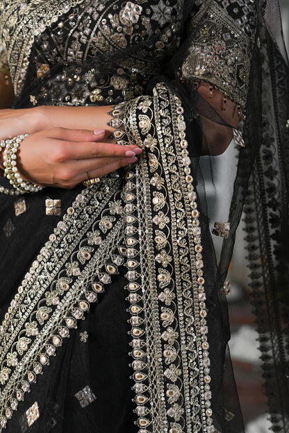 Qalamkar | Black Net Gotta Embroidered Saree