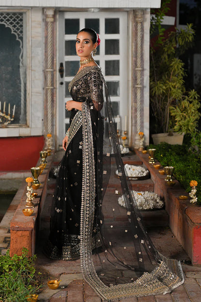 Qalamkar | Black Net Gotta Embroidered Saree