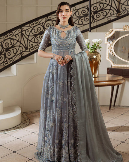 Rania | Blue Grey Hand Embellished Gown