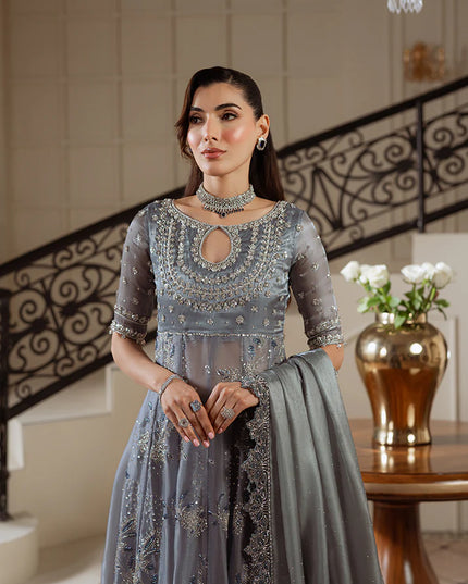 Rania | Blue Grey Hand Embellished Gown